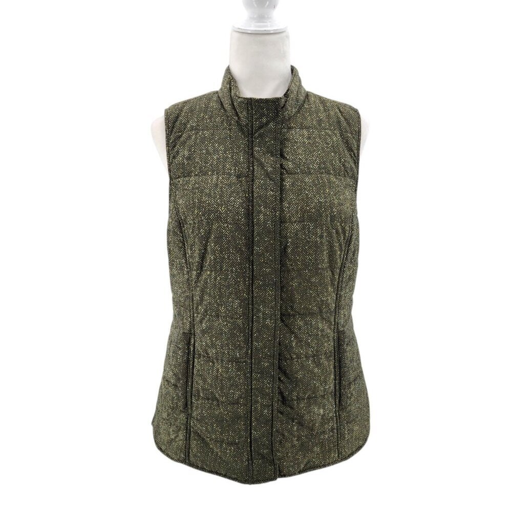J. Jill Womens Small Vest Balsam Green Herringbone Puffer Zipper Lightweight